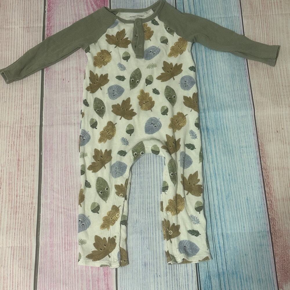 Angel Dear Romper 18–24M Waffle Knit Leaf Print Bamboo Cotton EUC Gender Neutral